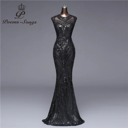 Mermaid Style Evening Dress Sequin Dress Backless