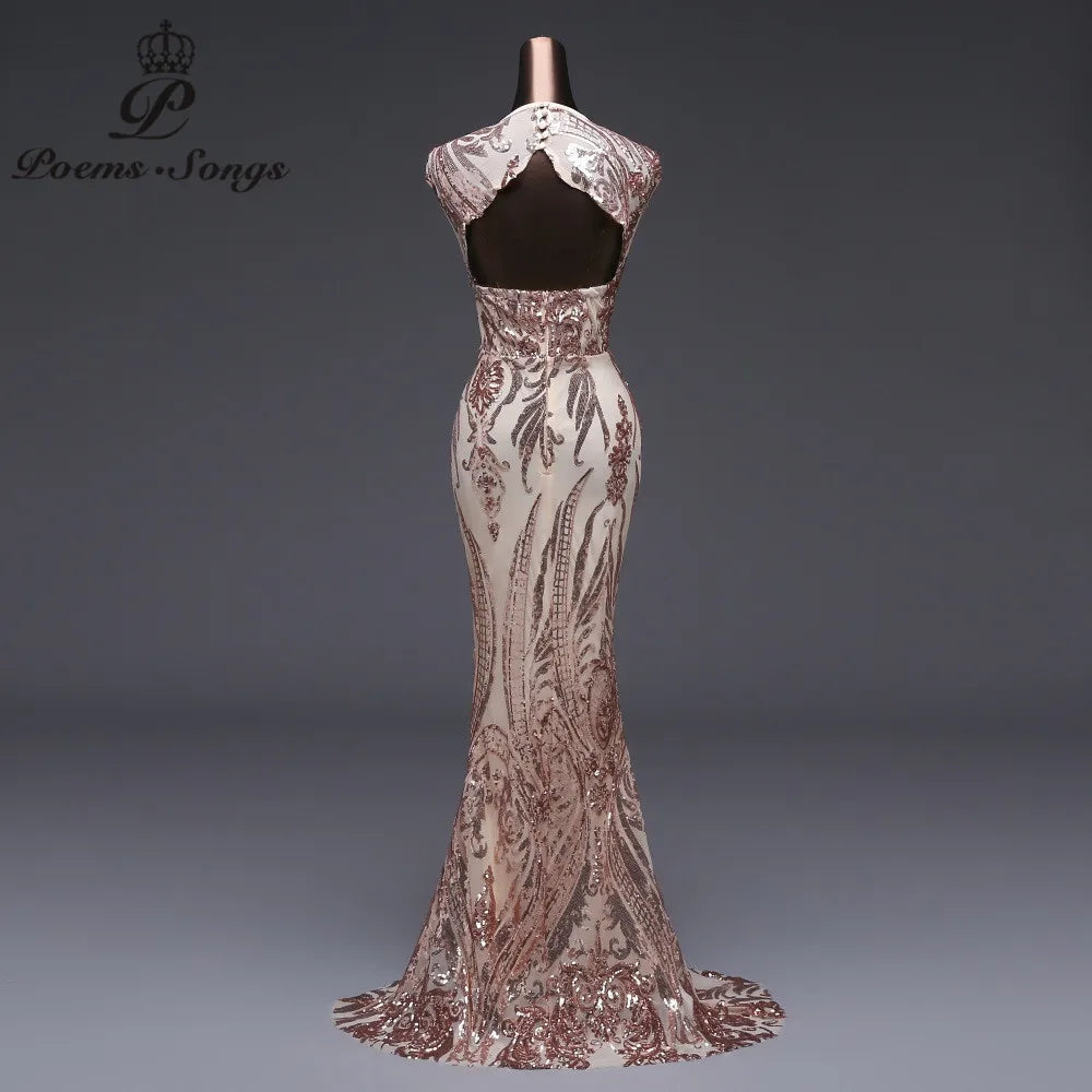 Mermaid Style Evening Dress Sequin Dress Backless