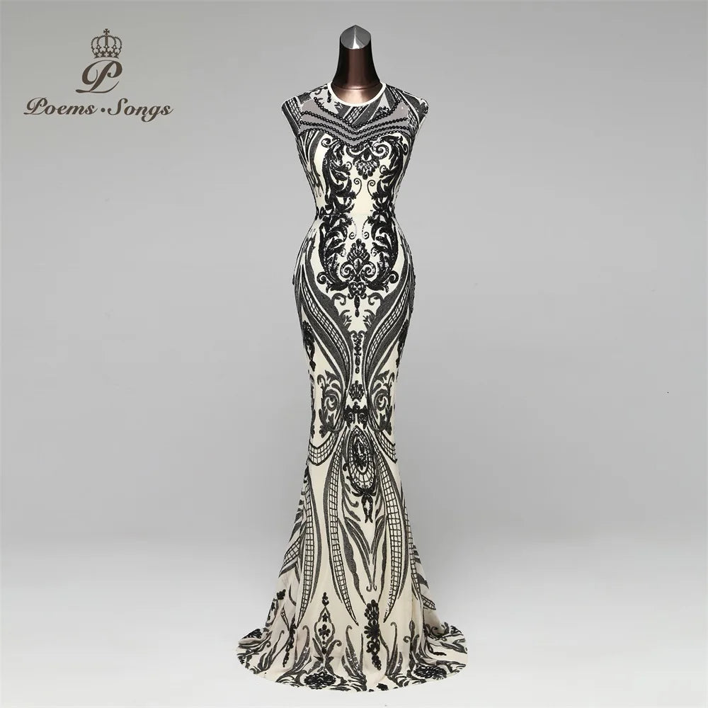 Mermaid Style Evening Dress Sequin Dress Backless